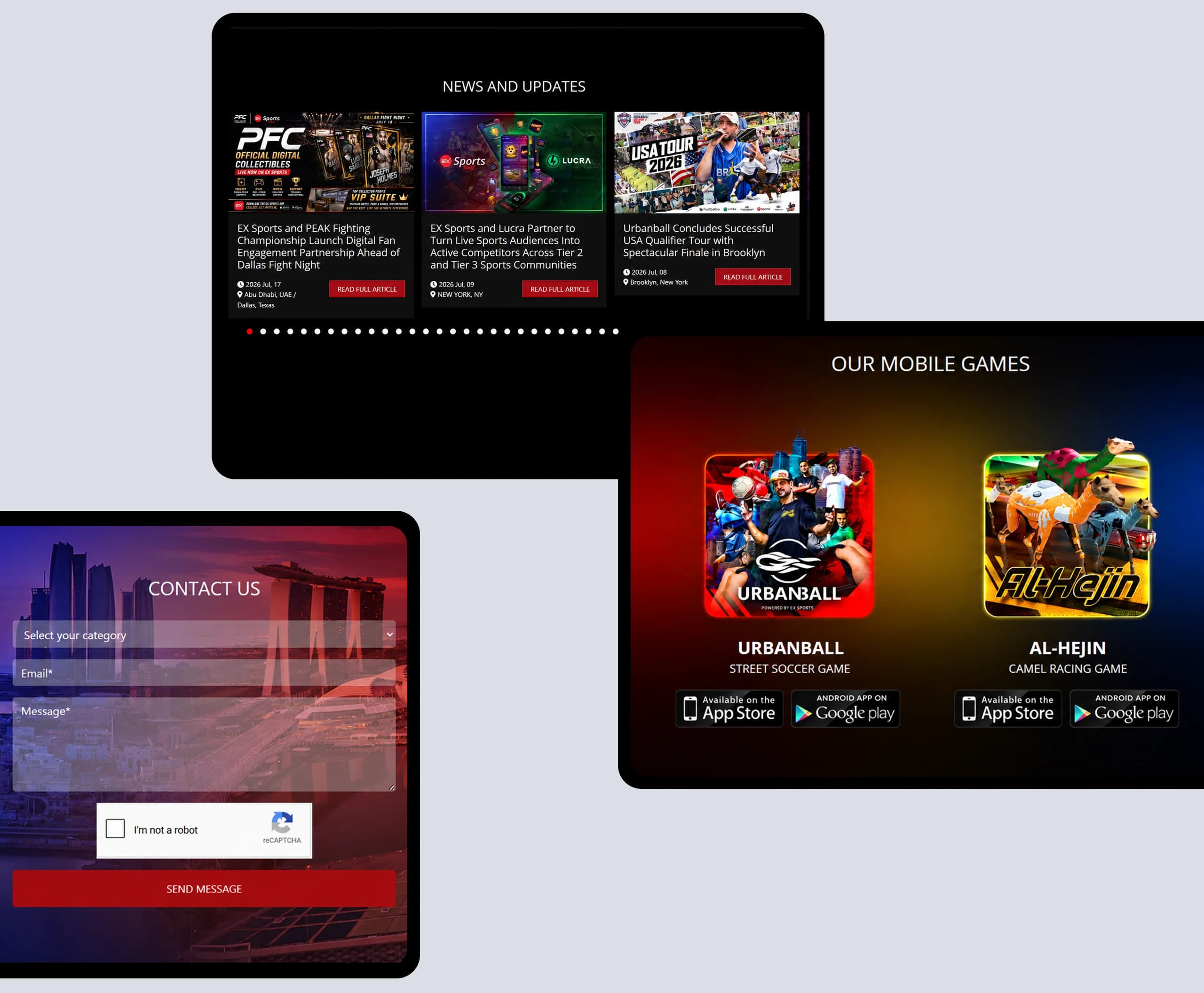 EX Sports marketing site on desktop and mobile