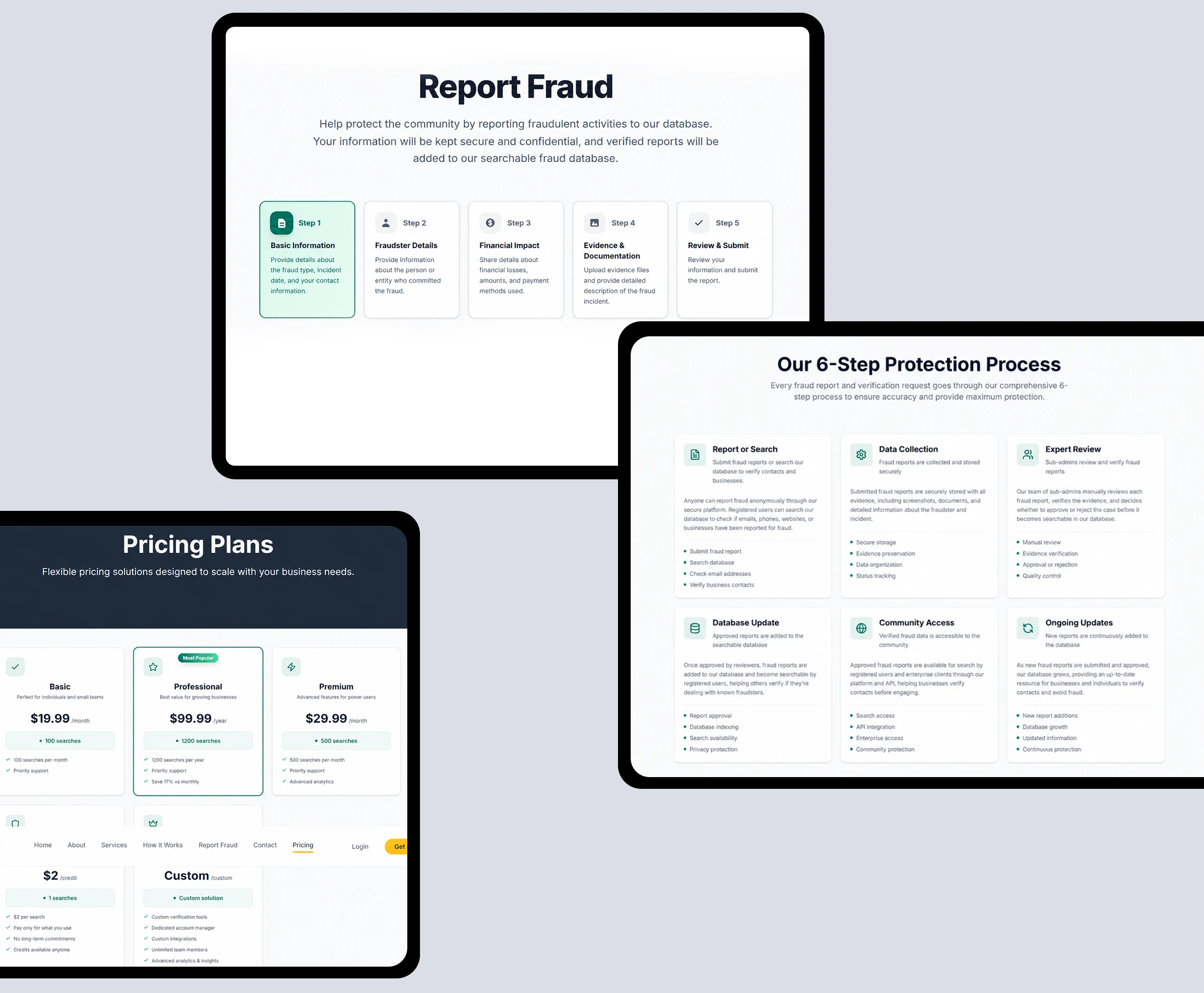FraudScans marketing site on desktop and mobile