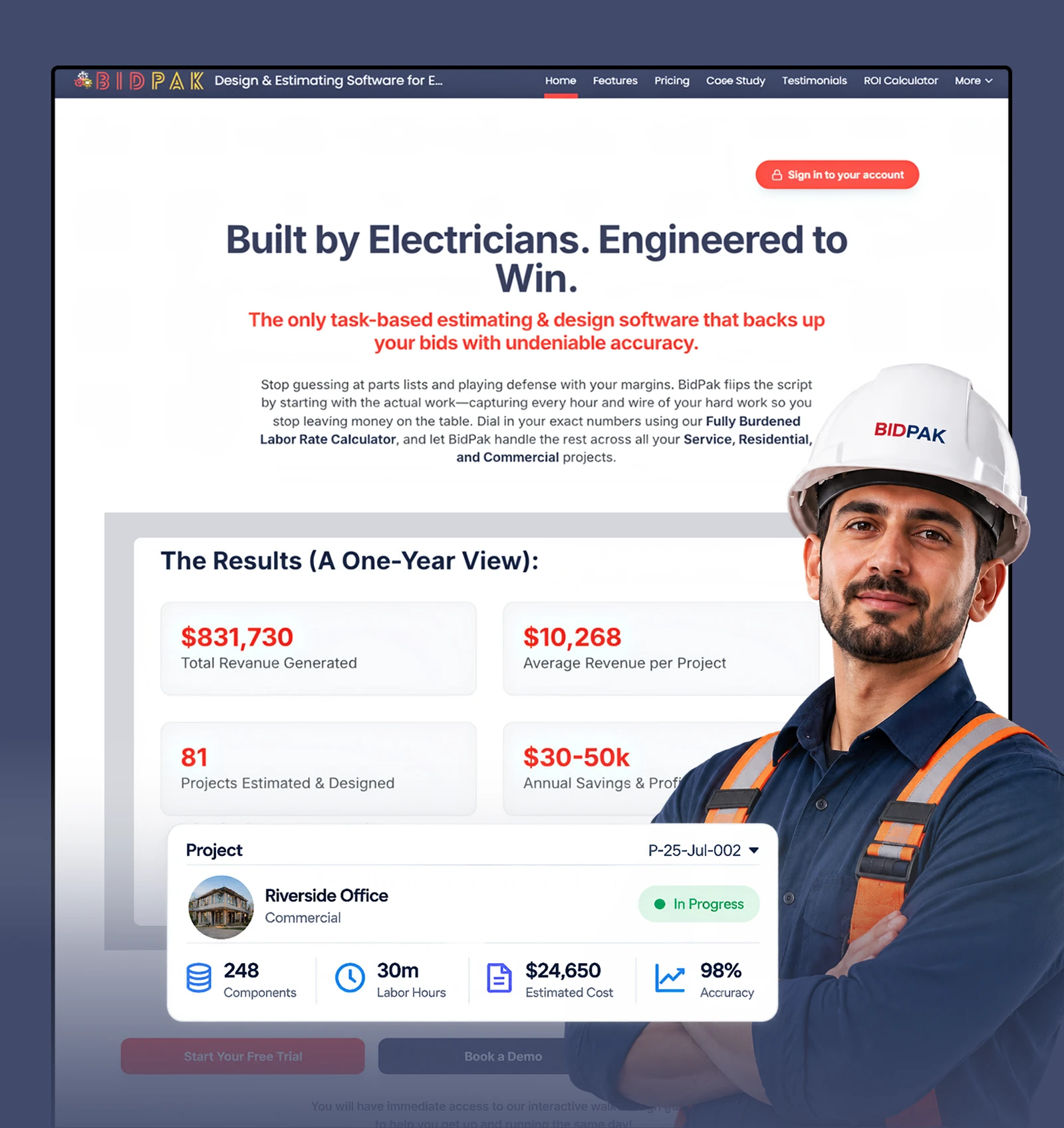 Construction estimation and electrical bidding workspace